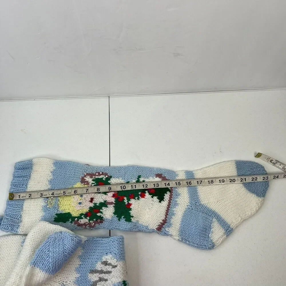 Knitted‎ Christmas Stocking Angel Bird Dove Blue Rustic Farmhouse Holiday Decor
